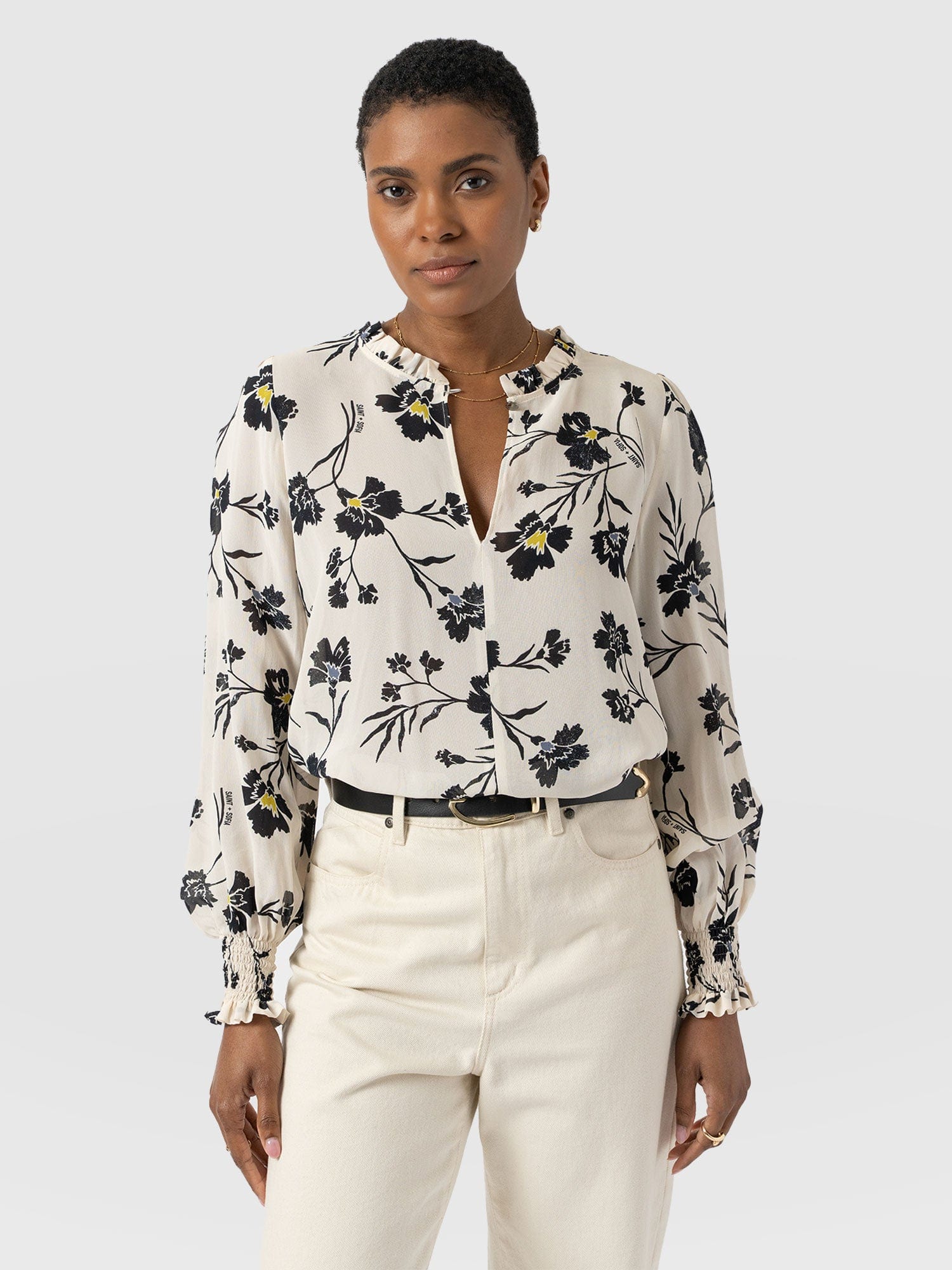 Olivia Blouse - White Spring Floral